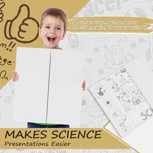 4 Pcs Small Trifold Poster Board, 21.5 x 14 inches Poster Board with Double Sided Tapes and Cardboard, Corrugated Presentation/Display Board for School Project, Science Fair, Business