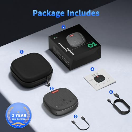 AIRHUG Conference Speaker and Microphone, Bluetooth Speakerphone with 360¡Æ Voice Pickup, Advanced Noise Reduction, USB-C Plug & Play, Compatible with Zoom and MS Team
