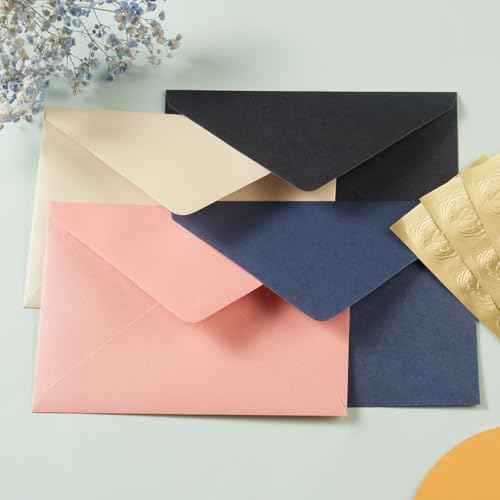 50 Pieces Shiny Envelopes with Gold Stickers for Wedding Invitation Cards, Graduation, Baby Shower, Greeting Cards (Cream Color, A7, 5x7)