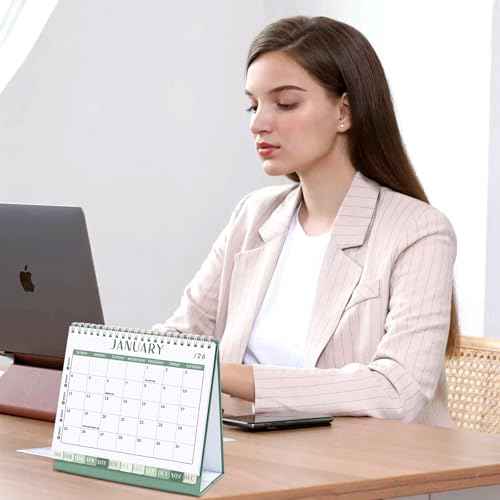 GuassLee Desk Calendar 2026, 2026 12 Months Flip Desktop Calendar Planner Small Runs From Jan 2026 to Dec 2026 with To-Do List & Notes For Home School Office Organizing, 7.5" x 6.8", Green White
