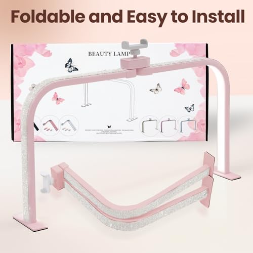 Half Moon Light for Nail Desk Lamp Nail Tech Lamp Foldable Arch Light, 3 Color Temperature Led Desk lamp for Lash Tattoos Beauty Pink