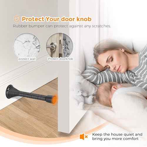 Ravinte Door Stoppers, 48 Pack Black Spring Door Stops with Rubber Bumper, Door Stoppers for Bottom of Door