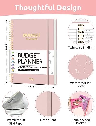 Pink Budget Planner undated Expense Tracker 6.9 x 9.9 inch, Taja