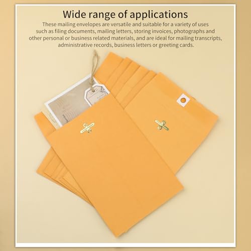 Yellow 5x7.5 Inch Manila Clasp Envelopes - 50 Pack, Kraft Paper with Metal Clasp & Gummed Seal, Office & Mailing Use