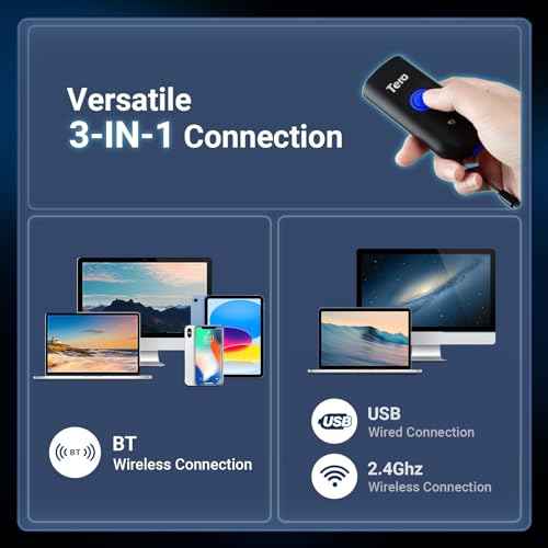 Tera Mini 1D Barcode Scanner: Pocket Waterproof Wireless Laser Scanner 3 in 1 Compatible with Bluetooth USB Wired Portable Bar Code Reader for Supermarket Logistics Work with iOS Windows Android 1100L