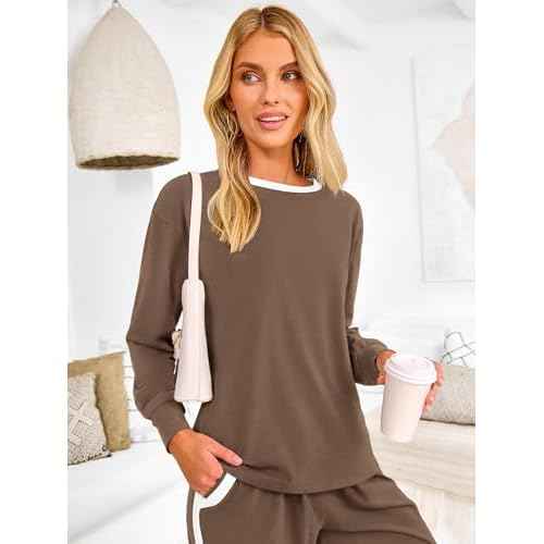MASCOMODA 2025 Lounge Sets for Women Fall 2 Piece Outfits Tracksuit Jogger Set Long Sleeve Tops and Long Pants with Pockets