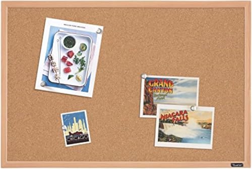 Quartet Oak Frame Cork Bulletin Board 23x35 Inch Framed Message Board