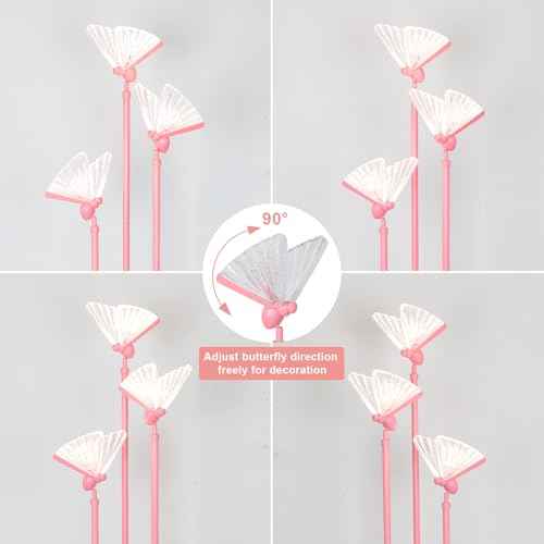 Butterfly Lamp, Pink Floor Lamp with Shelves, 3 Lights Modern Standing Lamps with Table, Acrylic Adjustable LED Butterfly Lights, On/Off Switch, Corner Tall Lamps for Living Room Girls Bedroom