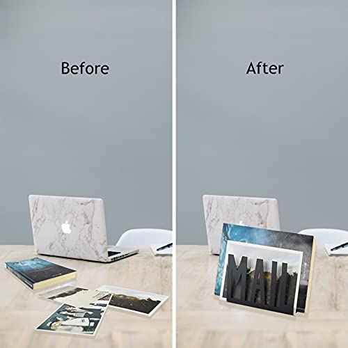 Desktop Letter Holder, Two-Sided Designs Black Metal Desktop Cutout Mail Letter Holder, Letter Sorter Envelope Holder for Home Office School, Bill Filling Paper Document