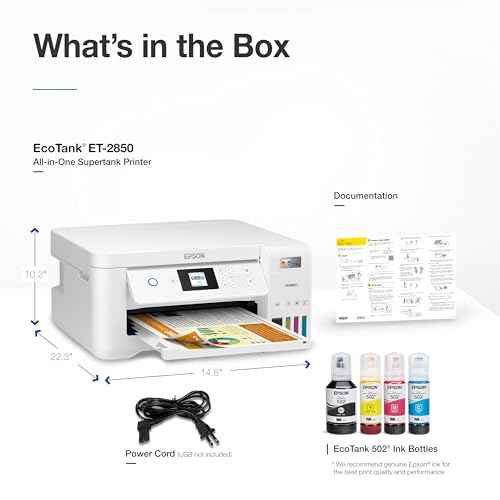 Epson EcoTank ET-2850 Wireless Color All-in-One Cartridge-Free Supertank Printer with Scan, Copy and Auto 2-Sided Printing - White, Medium