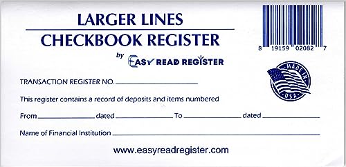 Easy Read Register Large-Print Checkbook Register 10-Pack – Wider .55 inch Lines, Made in USA, 26 Pages