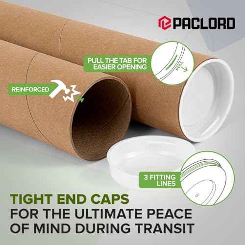 2" x 36" Reinforced Kraft Paper Mailing Tubes, Pack of 6 Tubes with 2 Caps Each ? USPS Approved Poster Tube ? Made in USA Cardboard Tube for Shipping and Storing Posters, Prints, Artwork, or Documents