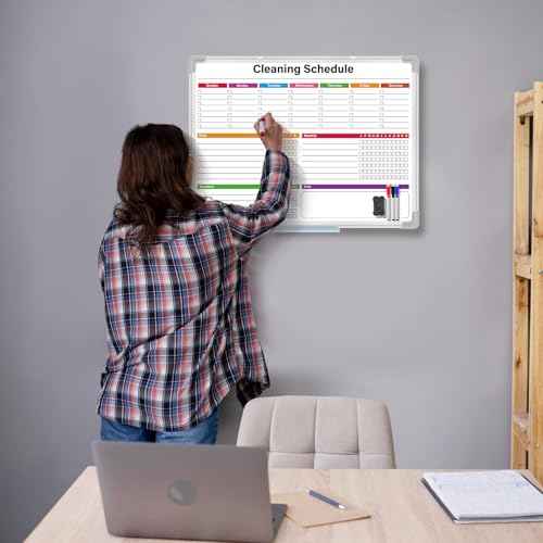 Honoson 18x24 Inch Chore Chart Whiteboard for Kids Hanging Cleaning Checklist Dry Erase Whiteboard with Aluminum Frame Double Sided Daily Weekly Monthly Chore Schedules, 3 Markers & 1 Eraser
