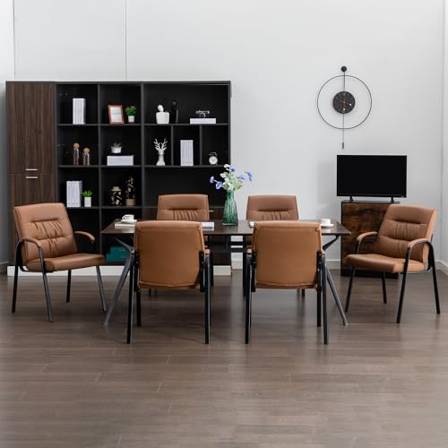 BoisKom 2-Pack Office Guest Chair, Brown Leather Reception Chairs No Wheels