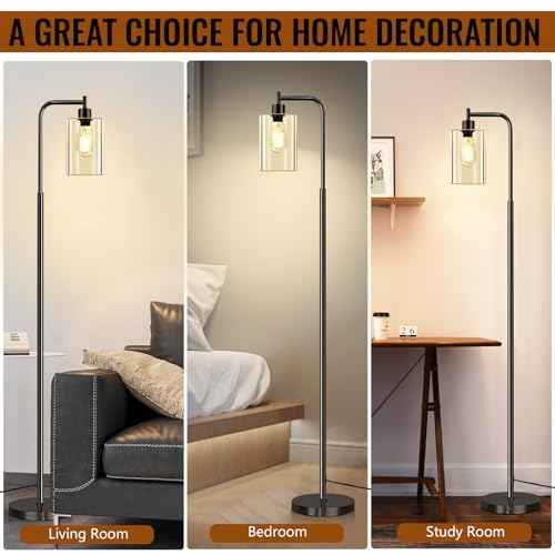 Floor Lamp,Floor Lamps for Living Room with Glass Lampshade,Modern Design Lamps Living Room,Standing Lamp with Premium Metal Material,Dimmable Living Room Lamps,Arced Floor Lamps,Tall Lamp(One Bulb)