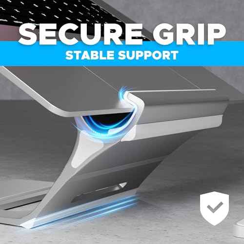 Elestoria Floating Laptop Stand for Desk | Ergonomic & Portable Computer Stand | Fits MacBook and Laptops (8cm H ¡¿ 21cm D ¡¿ 16cm W) | Grey