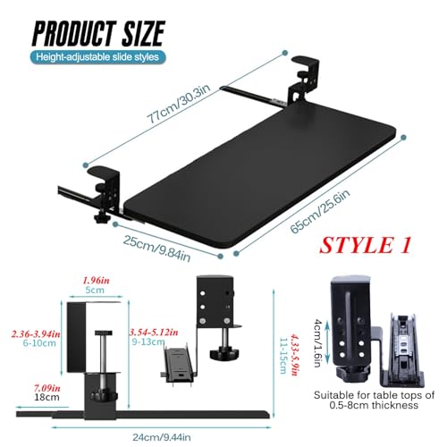 Wooden Adjustable Keyboard Tray Under Desk, Slide Out Keyboard & Mouse Platform Tray, C-Clamp Pull Out Computer Keyboard Drawer for Typing Home Office Desk(Style 1)