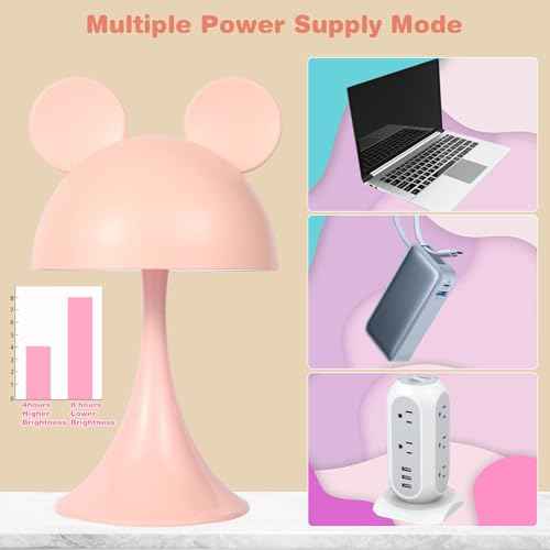 Rechargeable Mouse Shape LED Dimmable Touch Desk Lamp Reading Night Light Cute Bedside Lamp (Pink)