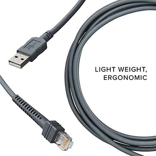 (2 Pack) Zebra Symbol Replacement Cable for LS2208 Series Handheld Barcode Scanner Gray CBA-U01-S07ZAR LS2208/A LI2208 LS4278 STB4278 LI4278 USB to RJ45 Compatible (2M / 6FT Flatted USB Port)