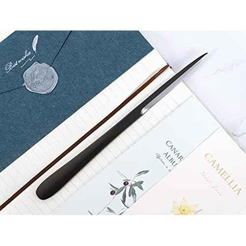9" Black Metal Letter Opener with Minimalist Design, Safe Double Edge Blades, Anti-Fingerprint Long Handle, Mail Opener Paper Knife Tool Envelope Opener