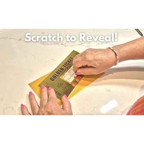 Deluxe Golden Ticket Surprise Scratch Off Card | Vacation Present Reveal Cards | Fathers Day | Gifts for Men | Gifts for Women | Surprise Cruise Tickets | Gift Reveal (10 Pack)