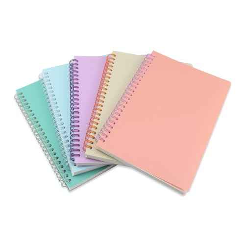 5 Pack Lined Spiral Journal Notebook for Women & Men, 8.3" x 5.7",80 Sheets/160 Pages College Ruled Notebook, A5 Plastic Hardcover Notebook for Office,School,Home