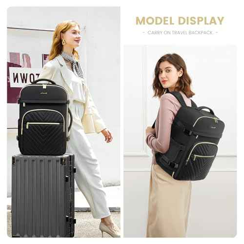 LOVEVOOK Carry On Travel Backpack for Women, TSA Personal Item Travel Bag for Airplanes, Waterproof Carry on Bag Flight Approved 35L Daypack with 2 Packing Cubes, Fits 15.6" Laptop, Black