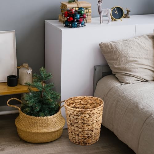 Ctosree 2 Pcs Wicker Trash Can Basket Woven Waste Basket with Lid Bathroom Wastebasket Garbage Bin with 100 Pieces of Trash Bags for Bedroom Farmhouse Home Office Kitchen(Medium)