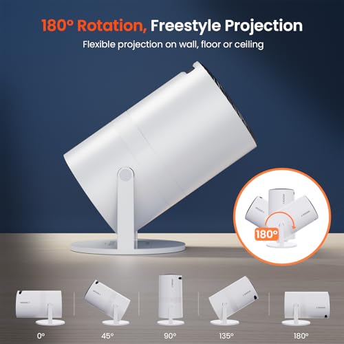 Mini Projector with WiFi and Bluetooth, Portable Movie Projector with 180¡Æ Rotatable, 1080P HD Supported, Auto Vertical Keystone, Compatible with Smartphone, TV Stick, Laptop, HDMI, USB