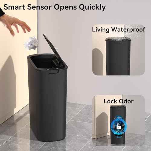 5 Gallon Motion Sensor Bathroom Trash Can Automatic Garbage Cans with Lid Touchless Smart Slim Plastic Trash Bin for Kitchen, Bedroom, Toilet, Office, Living Room