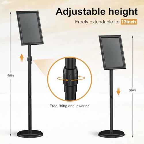 Sign Stand Holder 8.5x11 Inches, Stand Up Sign Holder 8.5 x 11 with Rotated Frame, Height Adjustable Sign Stand and Snap-Open Frame