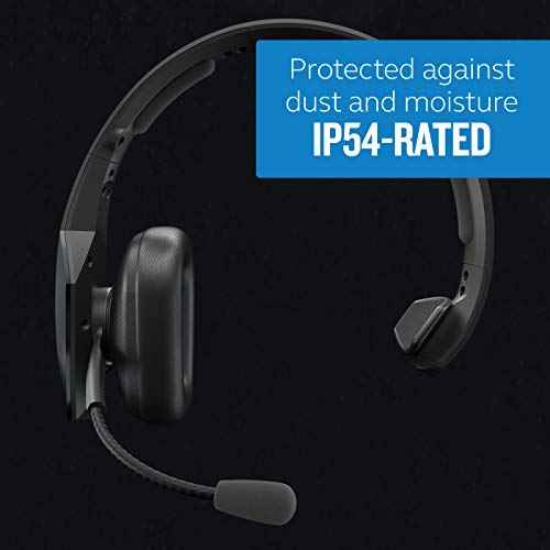 BlueParrott B550-XT Mono Bluetooth Wireless Headphones 96% Noise Canceling Over Head Trucker Headset with Mic, 100% Voice Control, IP54-Rated Protection, 24 hrs. Talk Time, Black