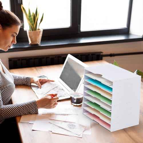 Juexica 9 Tier Scrapbook Paper Trays Organizer Stackable Paper Storage for Desk - Desktop File Organizer for Home Office Classroom Decorations, 14.2 x 10 x 15.4 Inch