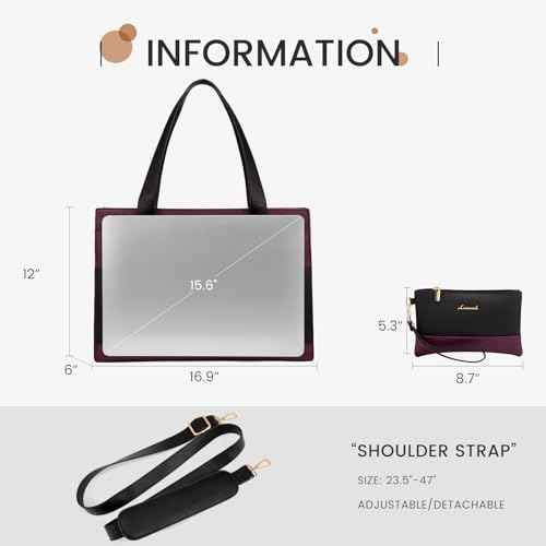 LOVEVOOK Laptop Bag for Women 15.6 Inch Tote Work Professional Leather Computer Briefcase Waterproof Handbag Shoulder Large Capacity Business Teacher Office Crossbody Purse