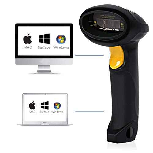 Barcode Scanner (2.4GHz Wireless USB Automatic & USB2.0 Wired) Rechargeable 1D Handheld Bar-Code Reader Support for FedEx and USPS Maximum Offline 2600 Code Entries