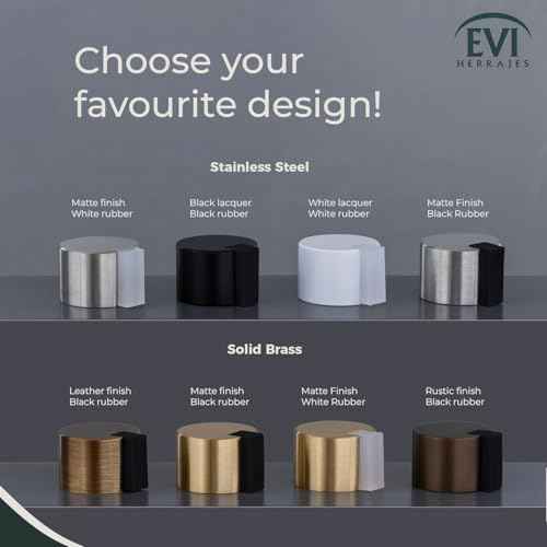 EVI Door Stoppers | Brass Door Stop - Adhesive Fastening - Black Protector Rubber - 1.1 x 0.79 Inch Door Stopper