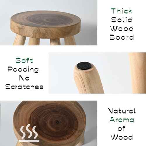 7 Inch Solid Wood Step Stool, Natural Growth Ring Wood Stool for Adults, Kids and Toddlers, Simple Minimalist Riser for Plants and Home D?cor