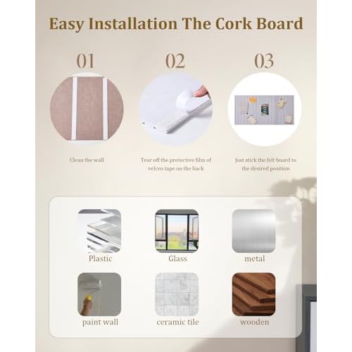 48x32 inches Large Bulletin Board, Decorative Felt Pin Board, 0.35¡° Thick Foldable Photo Display Board with Self-Adhesive Tape, Vision Board for School Home Kitchen Office Walls - Dark Camel