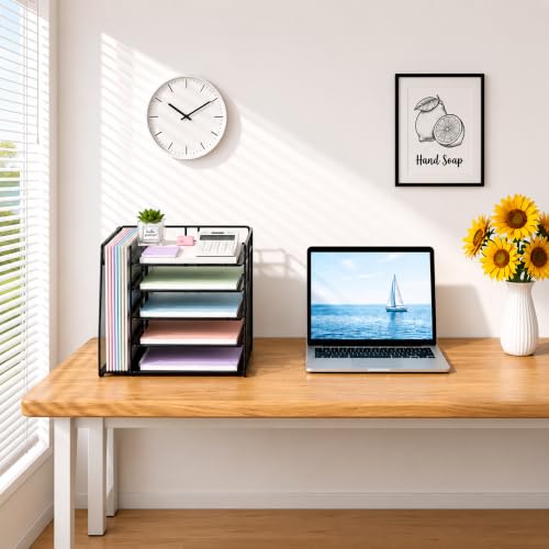 OPNICE Black 5-Tier Letter Paper Desk Organizer, 15.5 x 9 x 10.3 Inches