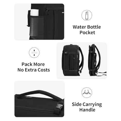 ECOHUB Travel Backpack for Men Women, Carry on Backpack with USB Charging Hole, Spirit Airlines Personal Item Bag Flight Approved, 15.6 Inch Laptop Backpack with Anti Theft Pockets, 30L, Black