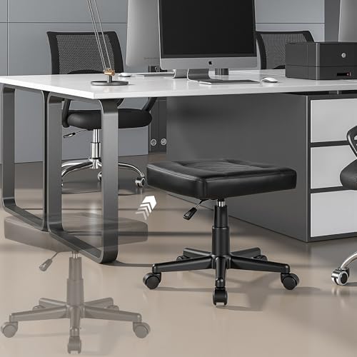 VECELO Under Desk Footrest with Wheels - PU Ergonomic Foot Rest, Height Adjustable, Black