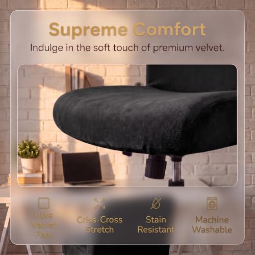 Deisy Dee Black Criss Cross Armless Velvet Chair Slipcover for Wide Seat Office Chairs