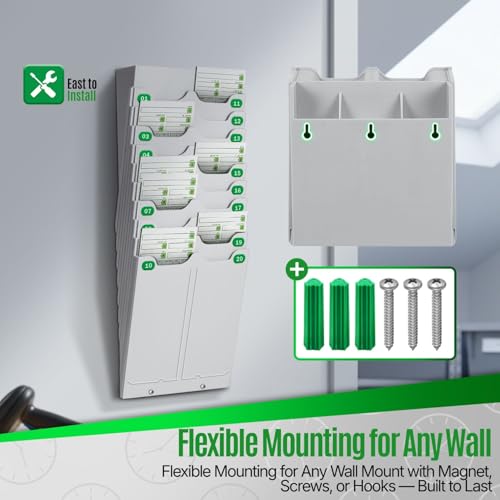 Flexzion Wall Mount Time Card Holder Rack for Employee Attendance, 20 Slots