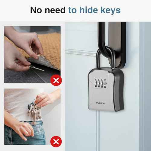 Puroma Lock Box for Keys with Code, Portable Wall-Mounted Storage Resettable Combination Key Lockbox, Outside Safe Security Box for House, Apartment, Office Key Storage (1 Pack,Gray)