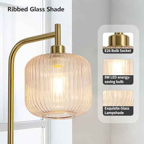 MAYNA Glass Floor lamp Living Room, Modern Vertical lamp, Remote Control Switch with Glass lampshade, 67-inch high lamp Suitable for Bedroom and Study (2700K LED Bulb Included)