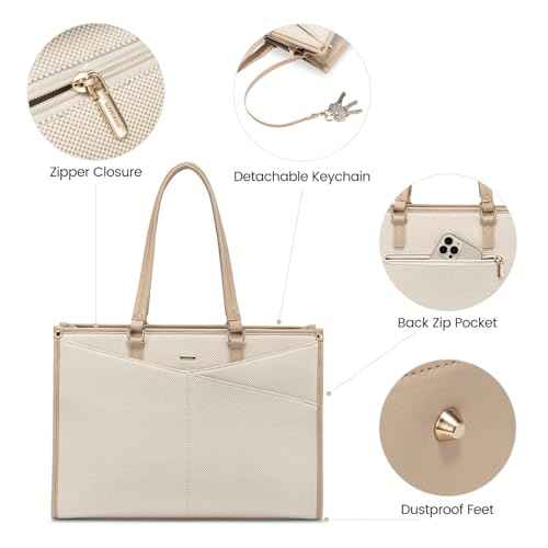 LOVEVOOK Laptop Bag for Women, 15.6 inch Laptop Tote Work Teacher Bags Cancas Computer Shoulder Bag,Canvas/Apricot Beige