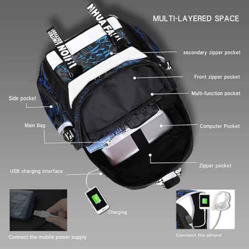 Anime Luminous Backpack Waterproof.Cool Backpacks15.6 in Large capacity Laptopeight Backpack.with USBChargingHeadphones Port.Luminous Backpack.Security Lock
