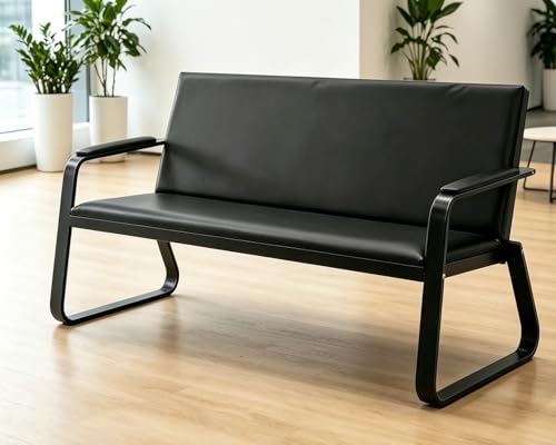 Ouline 3-Seat Waiting Room Bench with Armrests - Oversized PU Leather Office Lobby Sofa