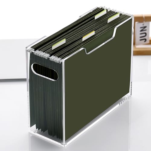 DINGHUO Hanging File Box, Letter Size Acrylic Hanging File Organizer, Clear Portable File Storage Box with Handle, File Folder Holder for Desk Home Office School -1 Pack