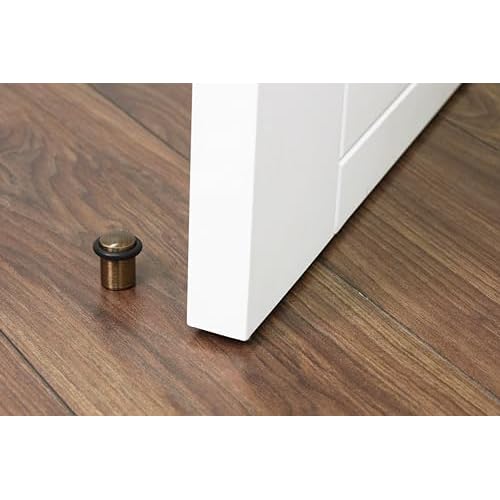Pack of 2 EVI Door Stoppers | Leather Brass Floor Door Stop - Screw Fastening - Protector Rubber - 0.95 x 1.38 Inch Door Stop